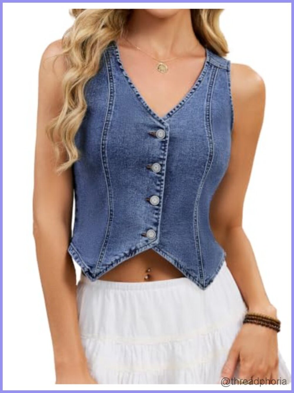 Women's Denim Vest V-Neck Cropped Jean Waistcoat